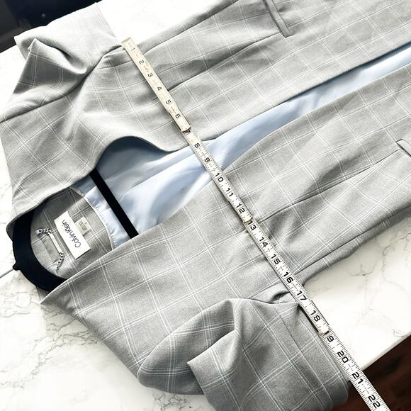 NWOT Calvin Klein Gray & Light Blue Windowpane Suiting Overcoat women’s size 2 - Picture 11 of 11